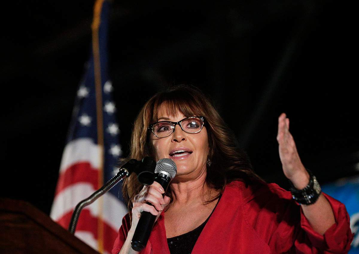 Former vice presidential candidate Sarah Palin speaks at a rally, Thursday, Sept. 21, 2017, in Montgomery, Ala. 