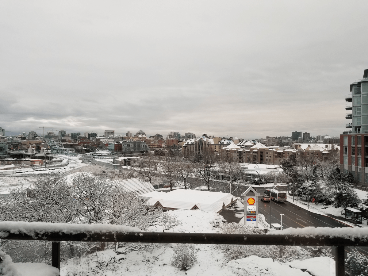 Snow on the ground in Victoria on Dec. 25, 2017.