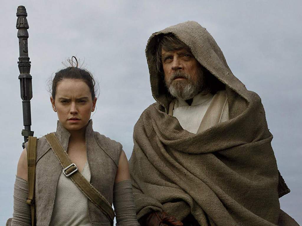 Rey and Luke Skywalker appear in a scene from ‘The Last Jedi.’
