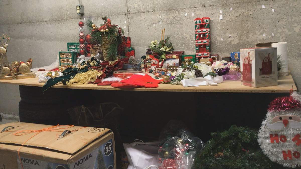 Donated Christmas decorations at the Gymnase Apex in Pierrefonds on Wednesday, December 13, 2017.