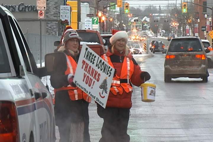 Volunteers with the Three Loonies on the Street canvass downtown Peterborough in support of Kawartha Food Share.