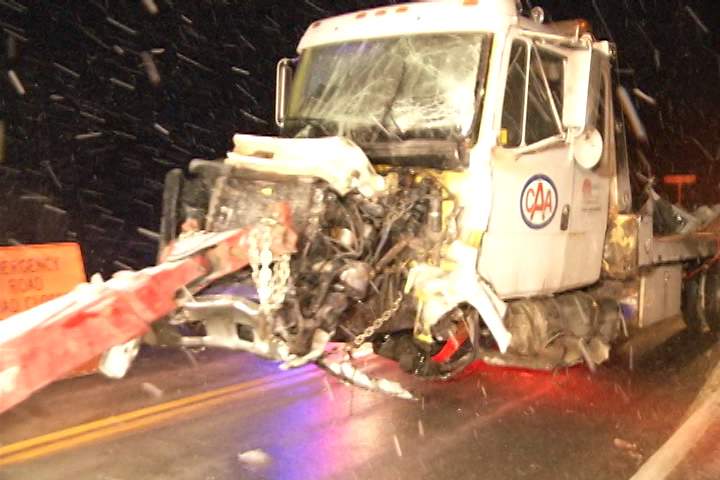 One man is dead after a collision involving a tow truck and a pickup truck in the City of Kawartha Lakes near Kirkfield on Monday afternoon.