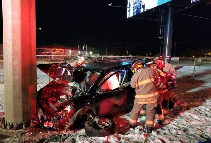 Members of the Saskatoon Fire Department used hydraulic rescue tools to free a driver from a van on Circle Drive.