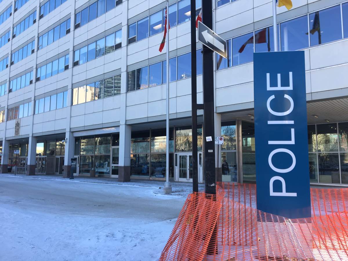 Winnipeg police headquarters as seen here in 2017. Officers have arrested six people in two separate searches, leading to the seizure of drugs and firearms.