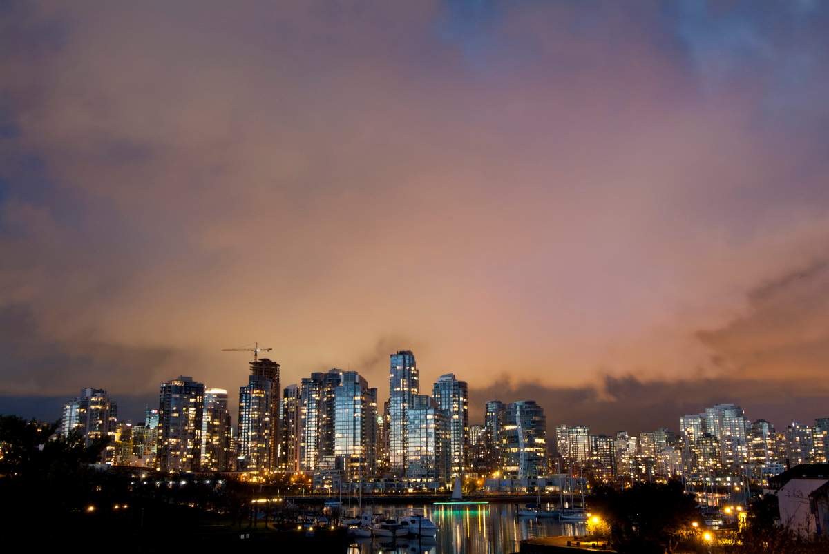 Apartment buildings in downtown Vancouver, on the north shore of False Creek, Vancouver, B.C.
