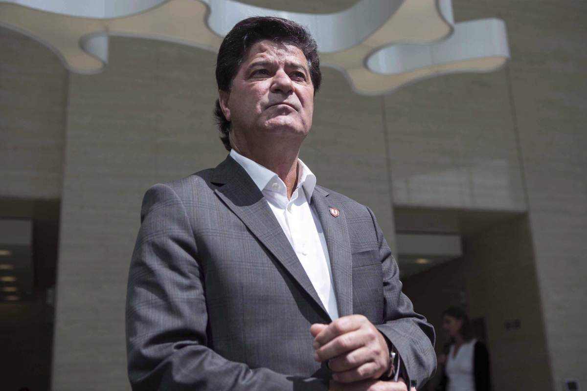 Unifor President Jerry Dias makes his way to speak to the press in Toronto on Friday, August 25, 2017. 