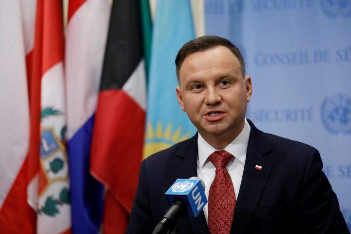 Poland's President Andrzej Duda speaks after a Security Council meeting on nonproliferation of weapons of mass destruction at the United Nations in New York on Jan. 18.