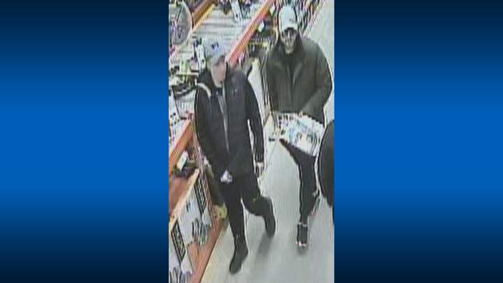 Guelph police are looking information on two suspects after one of their cruisers was rammed outside a department store in the north end of the city. 