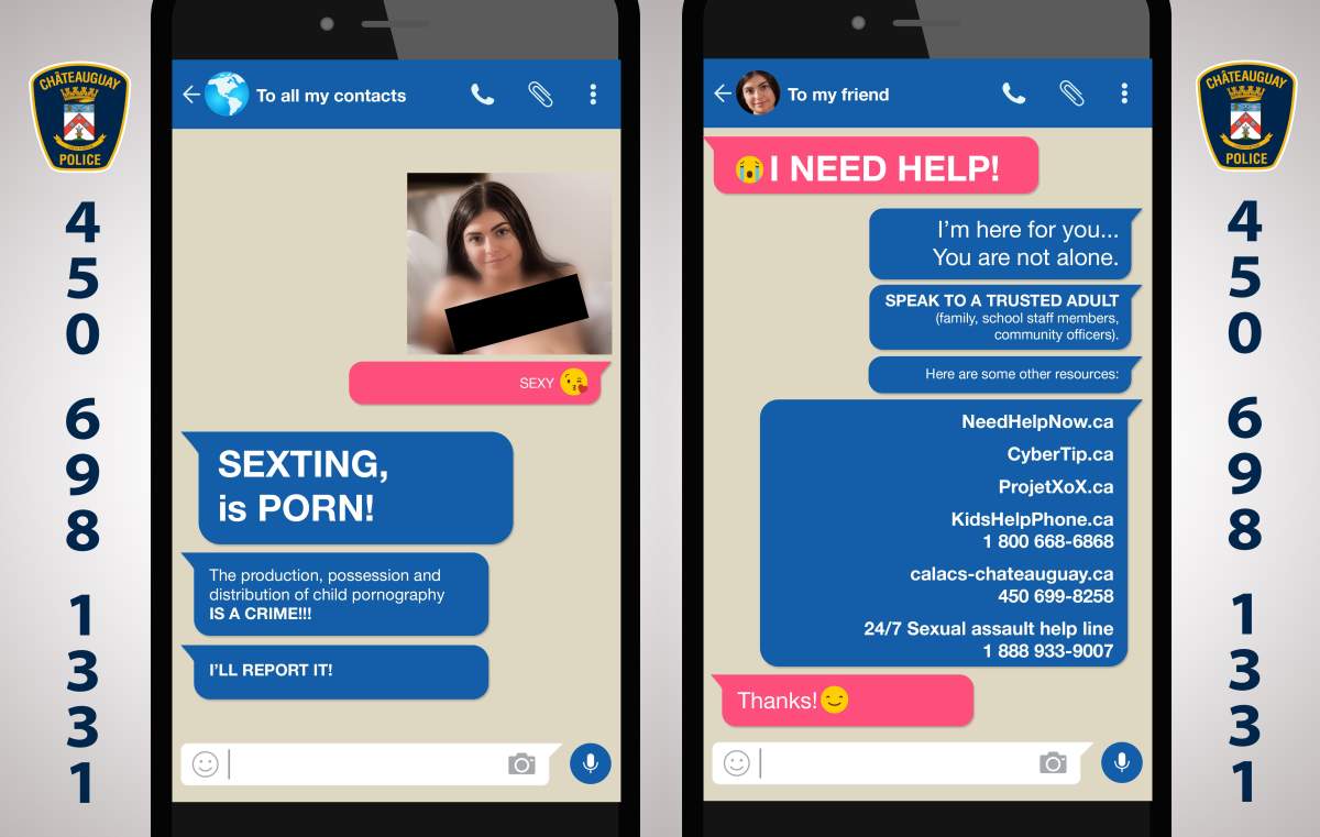 Châteauguay police have launched a “Sexting is Porn” campaign to target teens.
