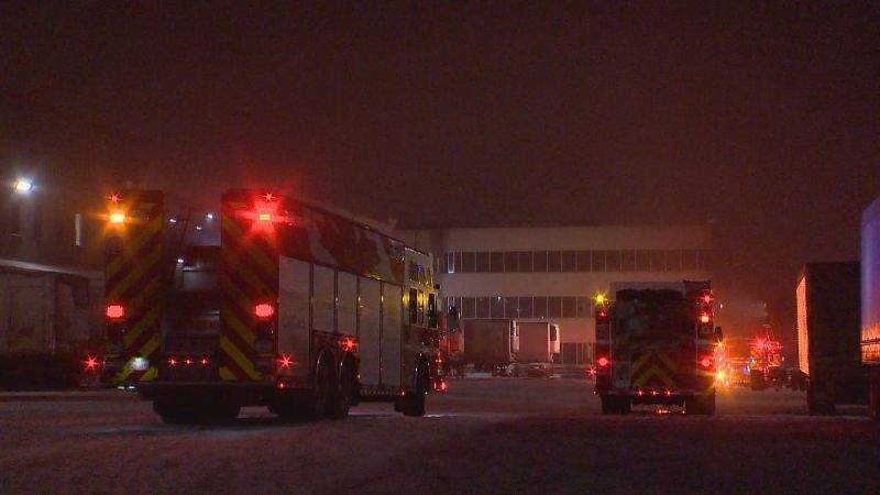 Calgary firefighters respond to reports of a potential ammonia leak in the 4600 block of 72 Avenue S.E. on Monday, Jan. 15, 2018. 