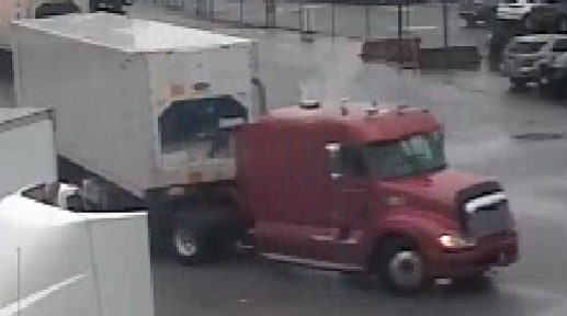 A red semi-truck that was used to steal a container of Coors Light on Annacis Island on Jan. 20.