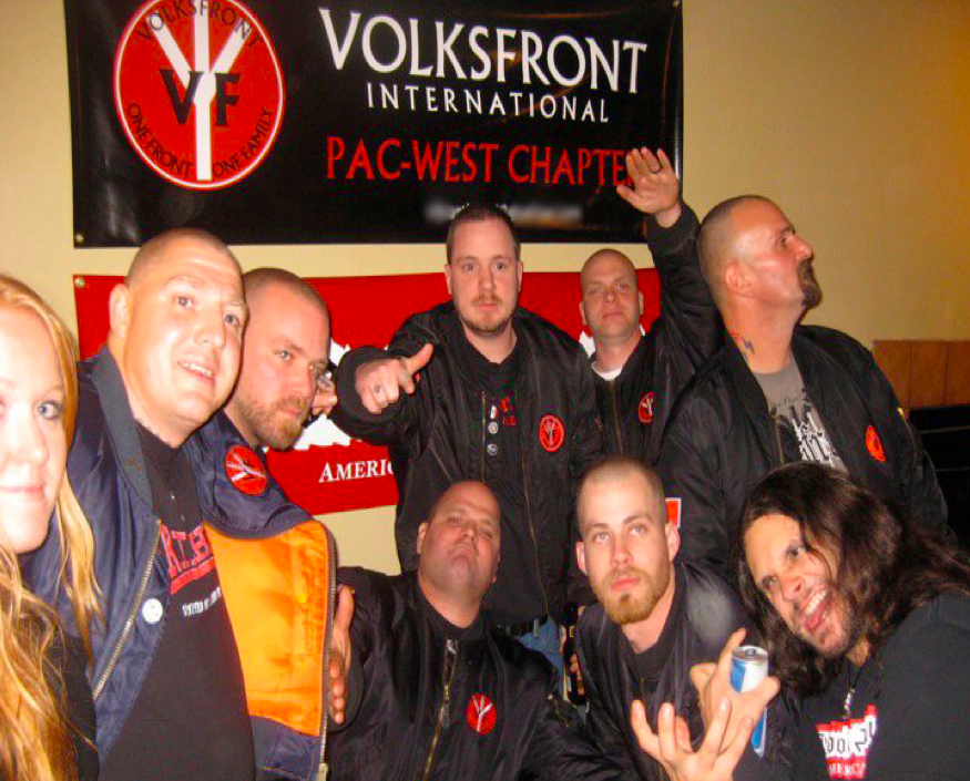 Brad Galloway, centre, was once the Canadian chapter leader of Volksfront, an Oregon-based racist group.