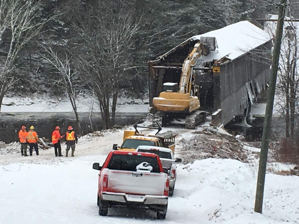 Bell Bridge in Hoyt, NB being demolished in January 2018.