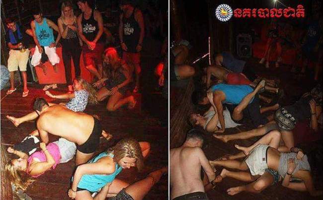 This photo dated Jan. 25, 2018, issued by Cambodian National Police, led to a group of foreigners being arrested and accused of “dancing pornographically” at a party in Siem Reap town, near the country’s famed Angkor Wat temple complex.