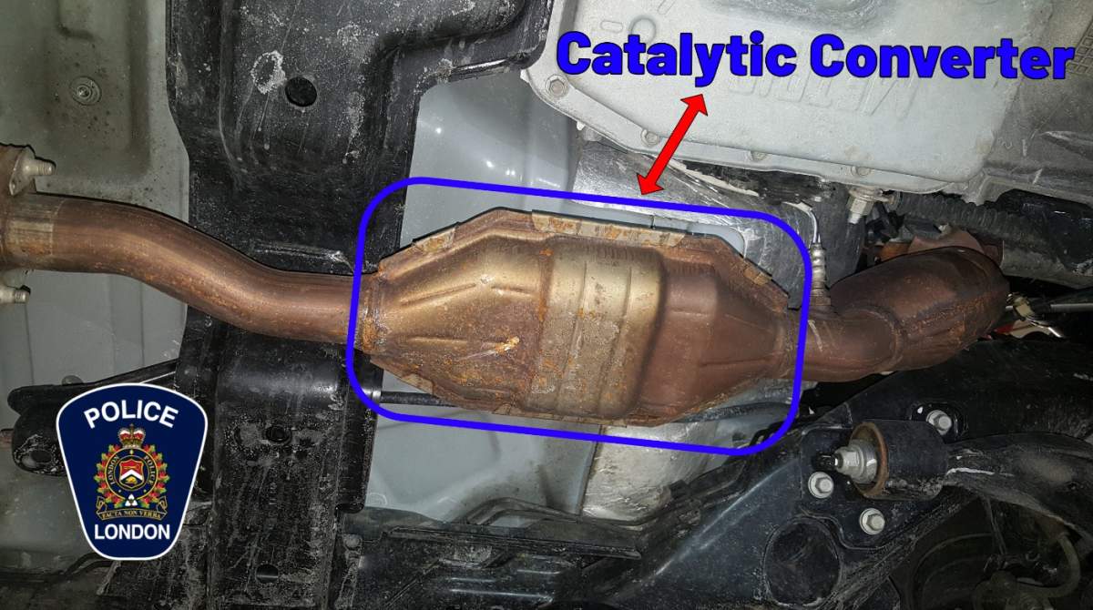 A photo provided by London Police after they\’ve seen a spike in stolen catalytic converters.