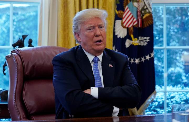 U.S. President Donald Trump speaks during an interview at the White House in Washington, January 17, 2018. 