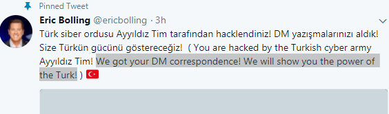 Screengrab of Eric Bolling’s hacked Twitter account on Jan. 16, 2018.