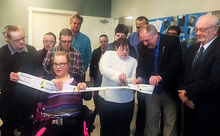 People gathered to celebrate the grand reopening of Variety Place in Outlook, Sask.