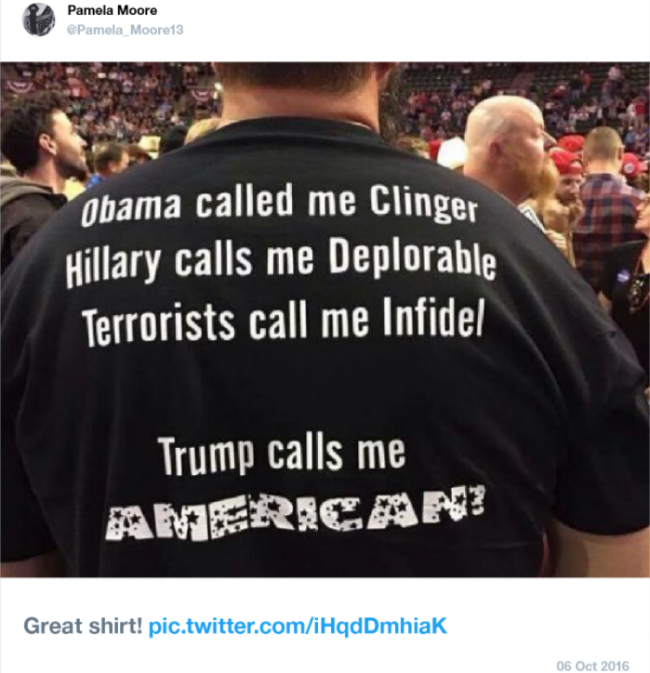 A tweet posted by Russian-linked Twitter account @Pamela_Moore13, which has since been suspended.