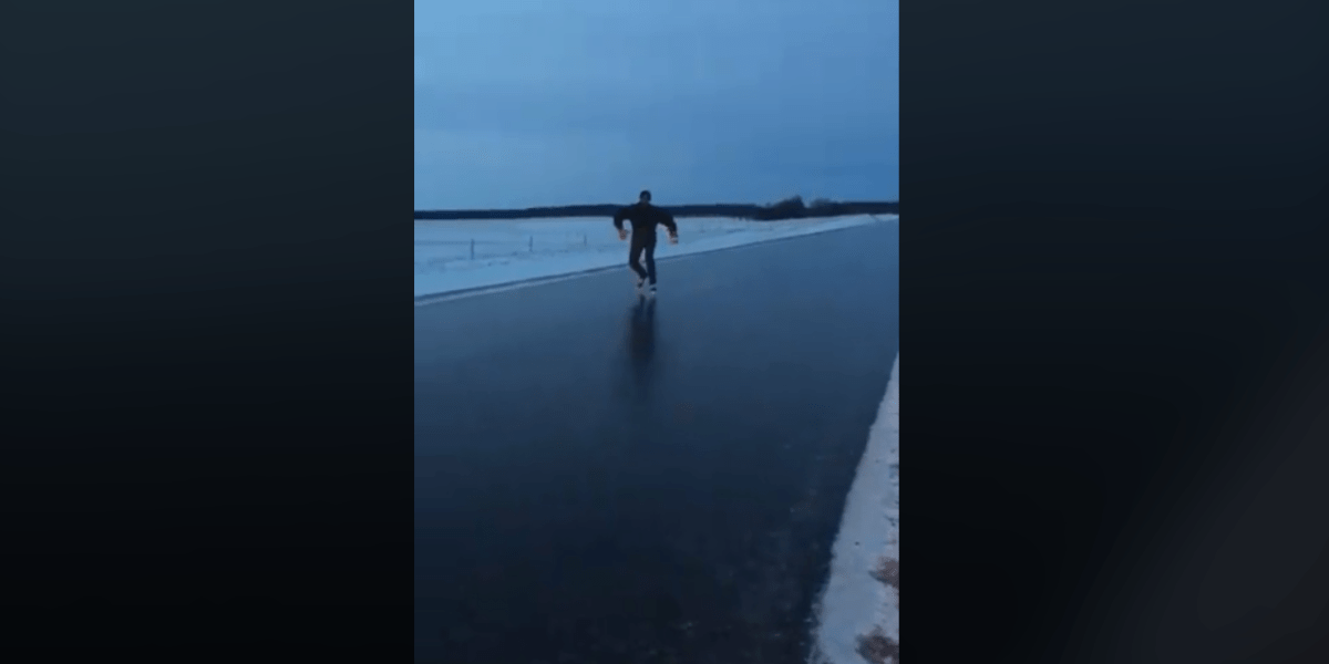 Freezing rain in Manitoba let some residents go skating on the highways.