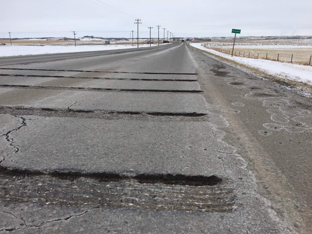 Rumble strips have been installed at the site of a highway intersection in Balzac.