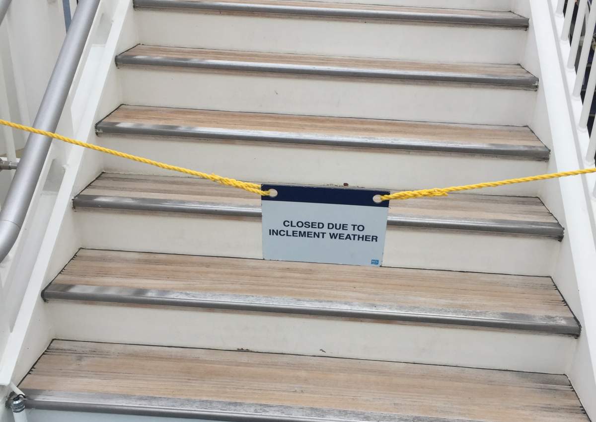 Access to the ship's decks were closed during the winter storm.