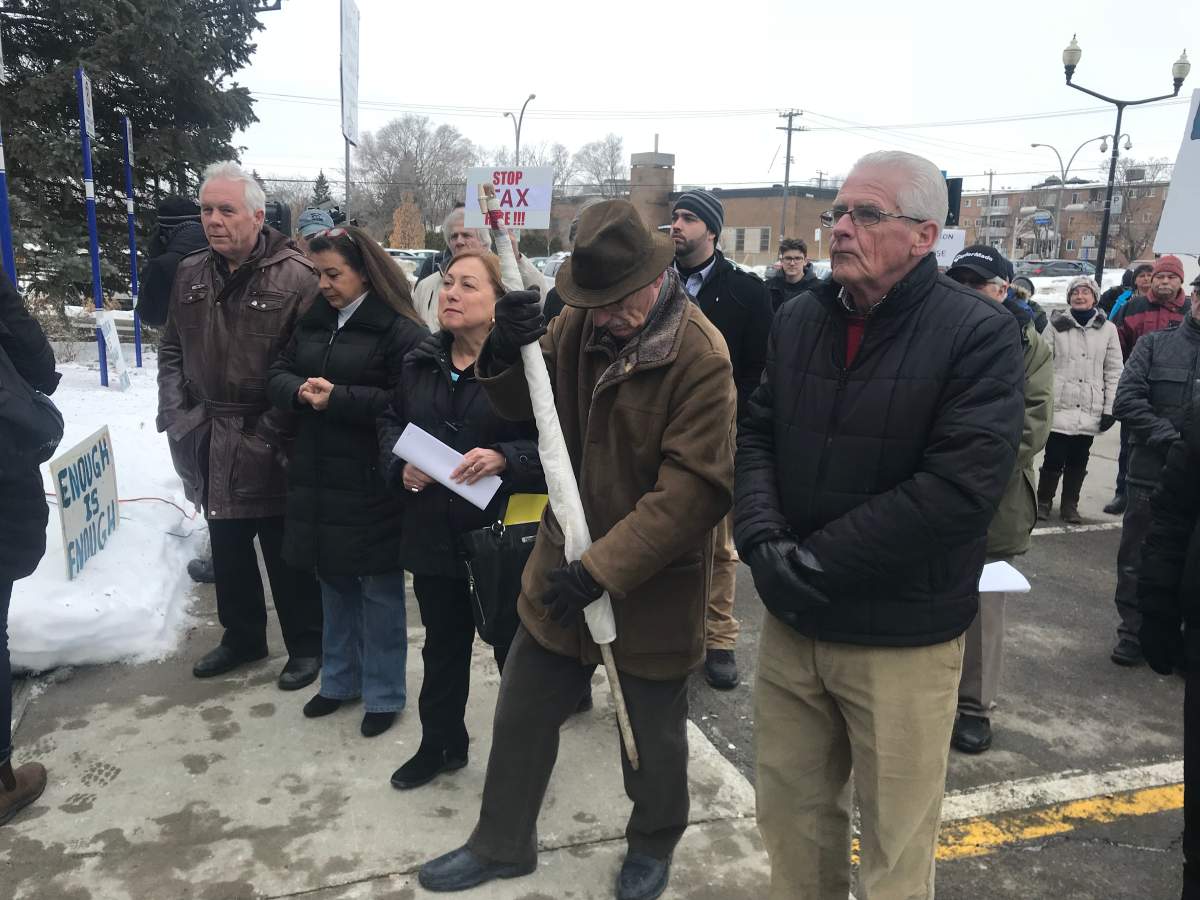 Residents and elected officials at the rally at Pointe-Claire’s city hall, on Sunday, January 21, 2018.
