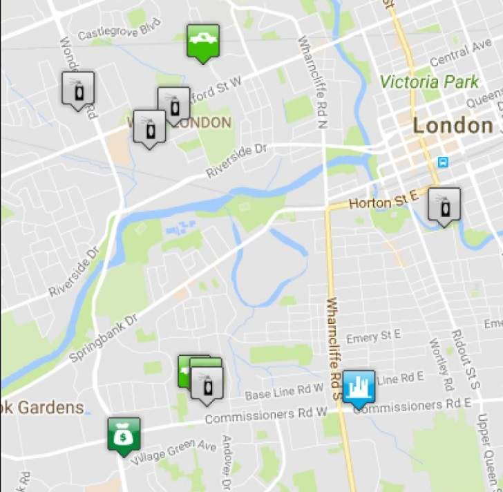 London police say thieves are targeting catalytic converters, here’s a map of the reported incidents so far in 2018. (Photo courtesy of London Police)