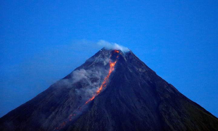 Lava flows from Mount Mayon volcano in Daraga, Albay, Philippines on January 21, 2018.