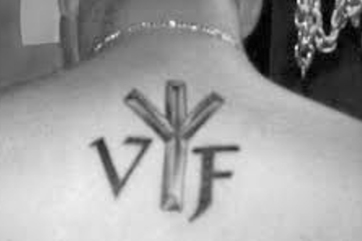 Brad Galloway had the Volksfront logo tattooed on his back. He has now had it covered over.