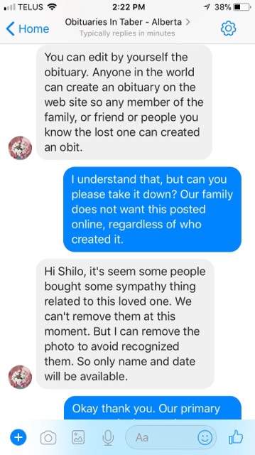 The Zeller family’s Facebook correspondence with Afterlife.