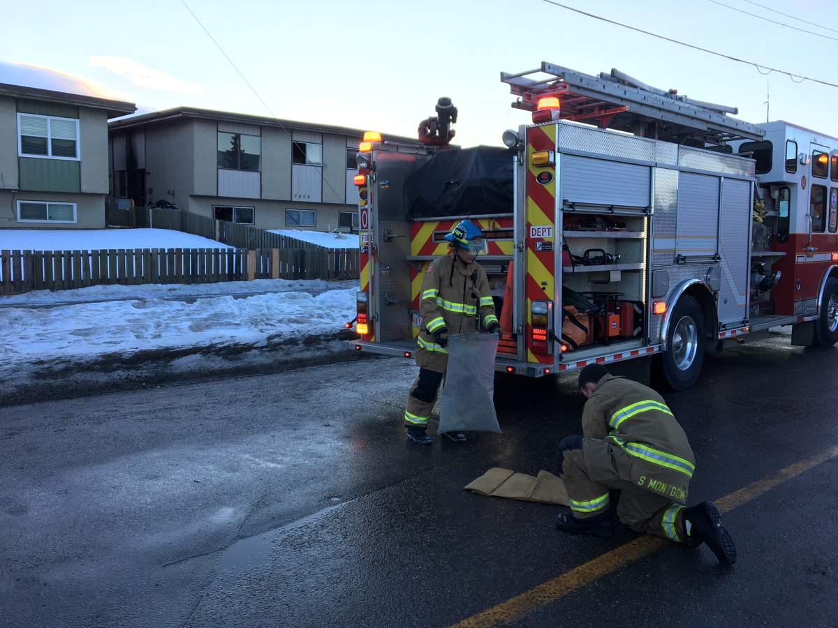 Fire Crews shut down a portion of Ogden Road S.E. Tuesday morning following a fourplex fire.
