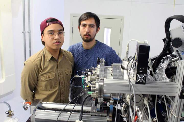 Phil De Luna (left) and Rafael Quintero-Bermudez at the Canadian Light Source in Saskatoon. Their ground-breaking research may have found a way of converting carbon dioxide into plastic.