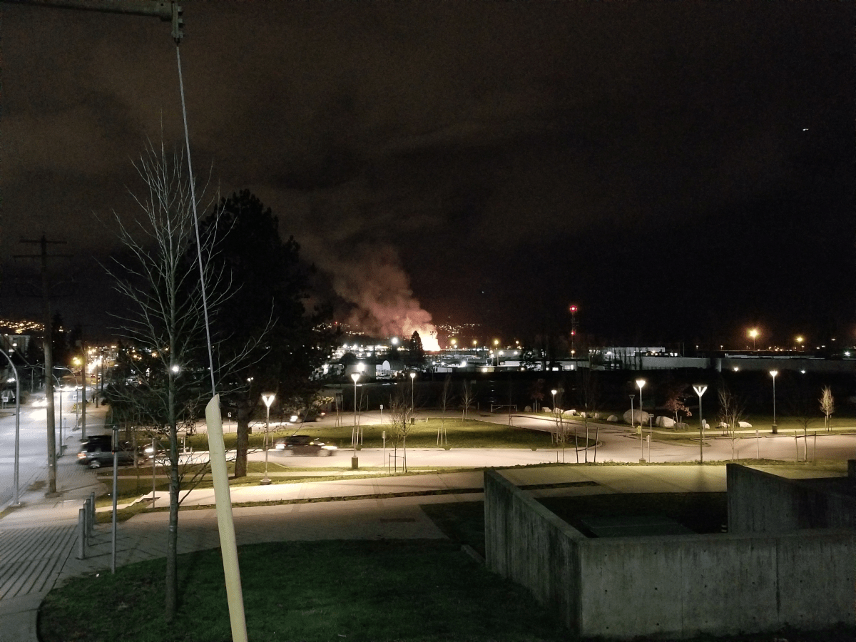 A fire at a Port Coquitlam railyard on Jan. 22, 2018.