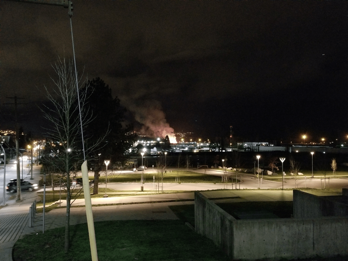 A fire at a Port Coquitlam railyard on Jan. 22, 2018.