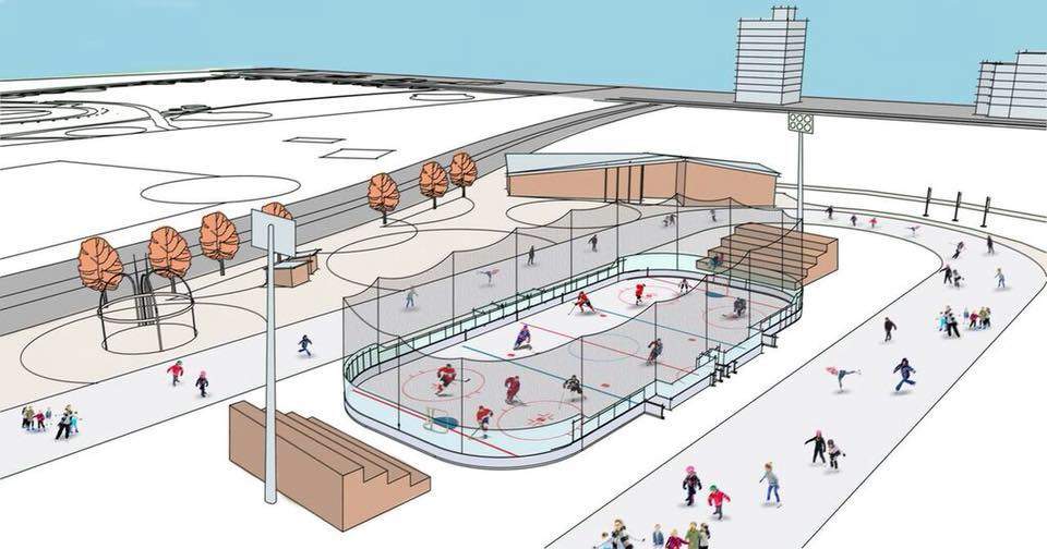The design of a proposed hockey rink in the middle of the Emera Oval in Halifax.