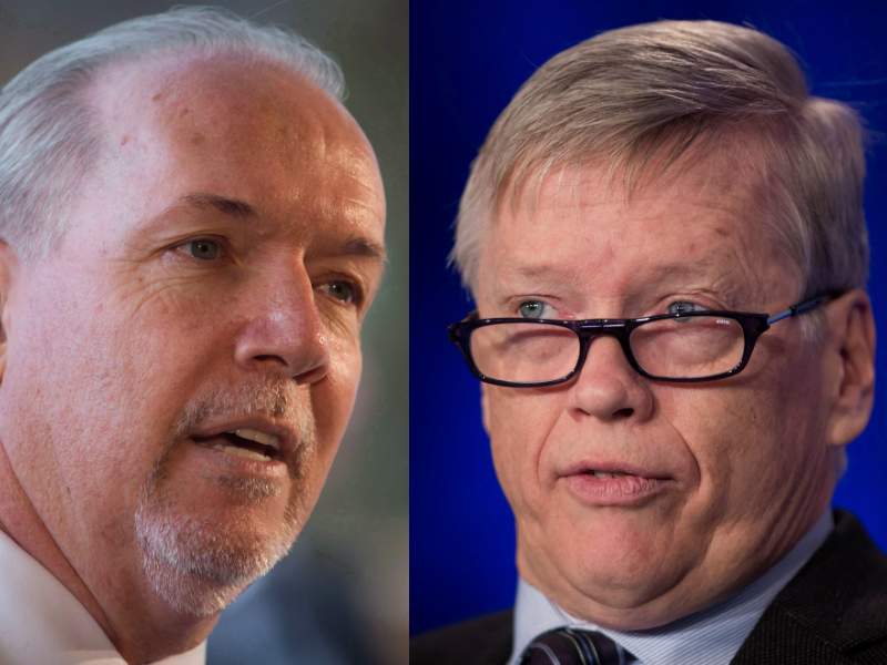 At left, B.C. Premier John Horgan. At right, BC Liberal MLA Sam Sullivan.
