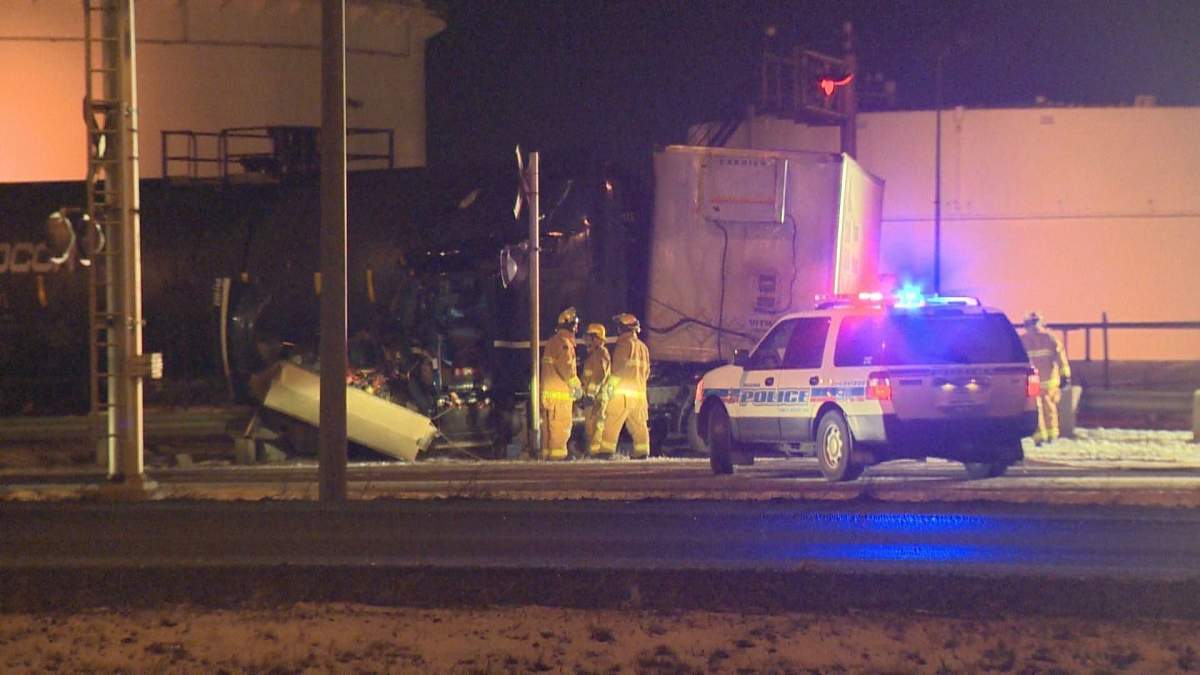 A semi-truck crashed into train at the Winnipeg rail crossing on Ring Road on Jan. 30, 2018.