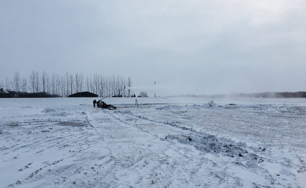 A look at snow being made at A Maze In Corn. 
