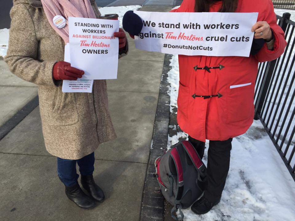 Protesters outside Concession Street Tim Hortons.