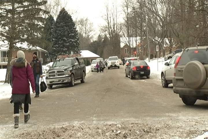 Montreal parents picking up their children from school.