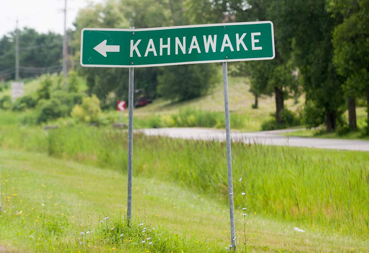 A sign for the Kahnawake Mohawk reserve.