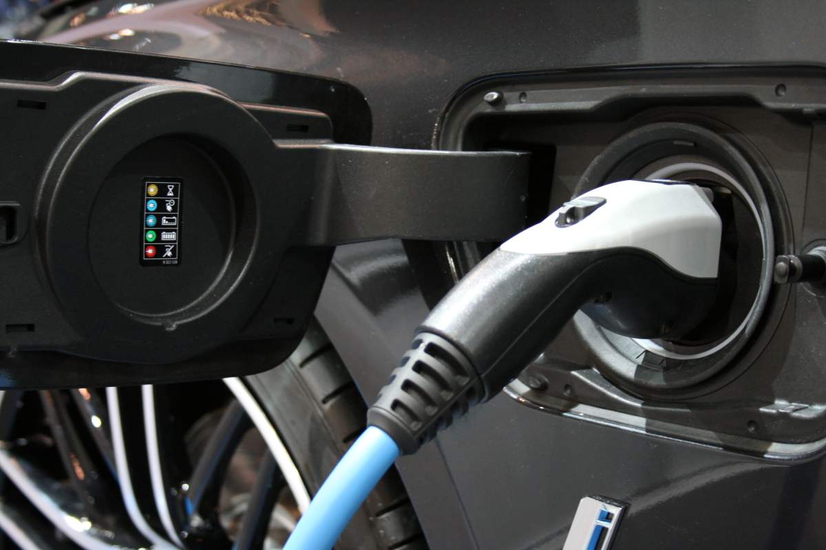 An electric vehicle is charged in this 2017 file photo.