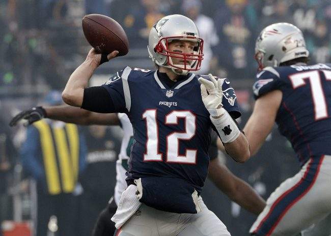 New England Patriots quarterback Tom Brady throws a pass during the first half of the AFC championship NFL football game against the Jacksonville Jaguars in Foxborough, Mass., Jan. 21, 2018.



