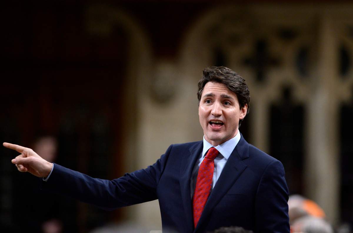 Prime Minister Justin Trudeau rises during Question Period in the House of Commons on Parliament Hill in Ottawa on Tuesday, Feb. 13, 2018. 