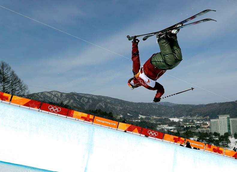 Cassie Sharpe jumps during women’s halfpipe qualifying at Phoenix Snow Park.