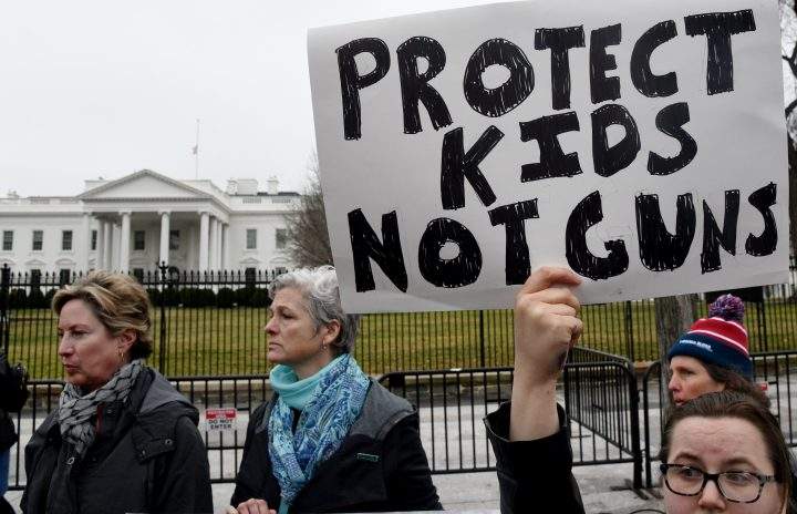 Students protest against gun violence outside of the White House on Feb. 19.
