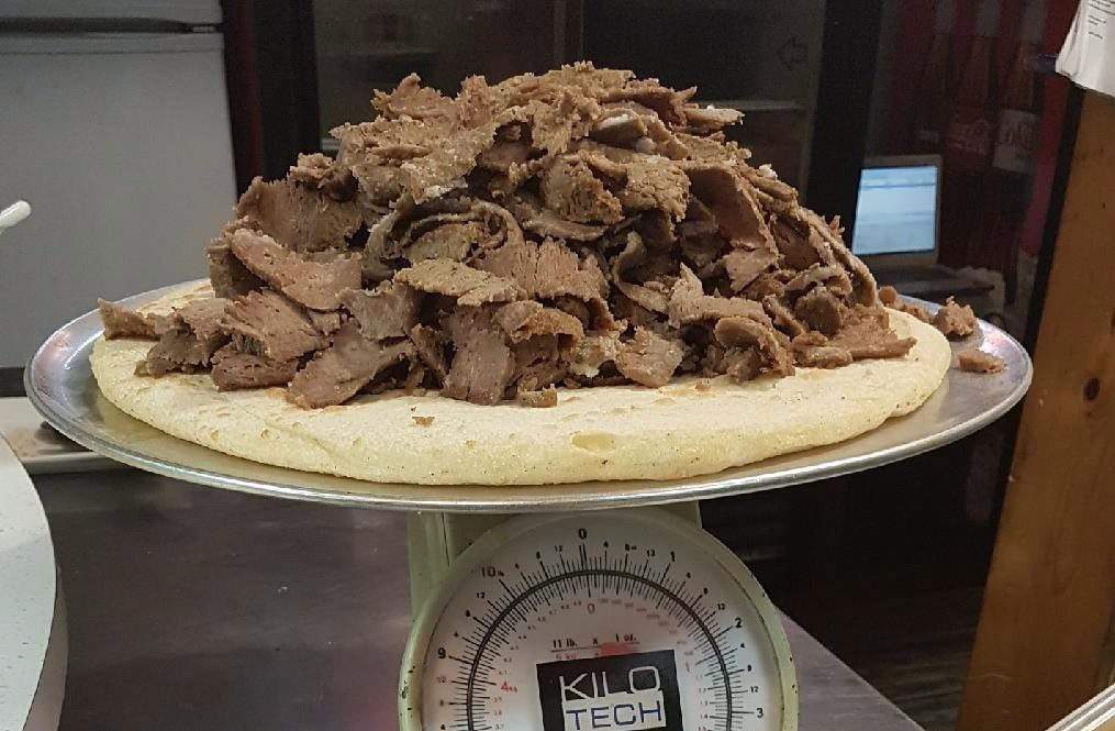 A six-pound donair is shown at Alexandra's Pizza in Sydney, N.S., on Wednesday, Feb. 21, 2018.