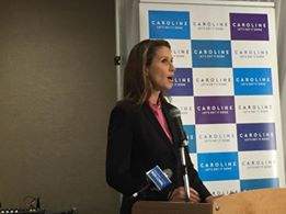 PC leadership candidate Caroline Mulroney addresses crowd at C Hotel in Hamilton.