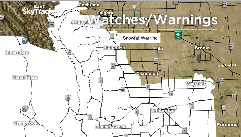 Snowfall warning in southern Alberta issued by Environment Canada on Saturday, Feb. 17, 2018